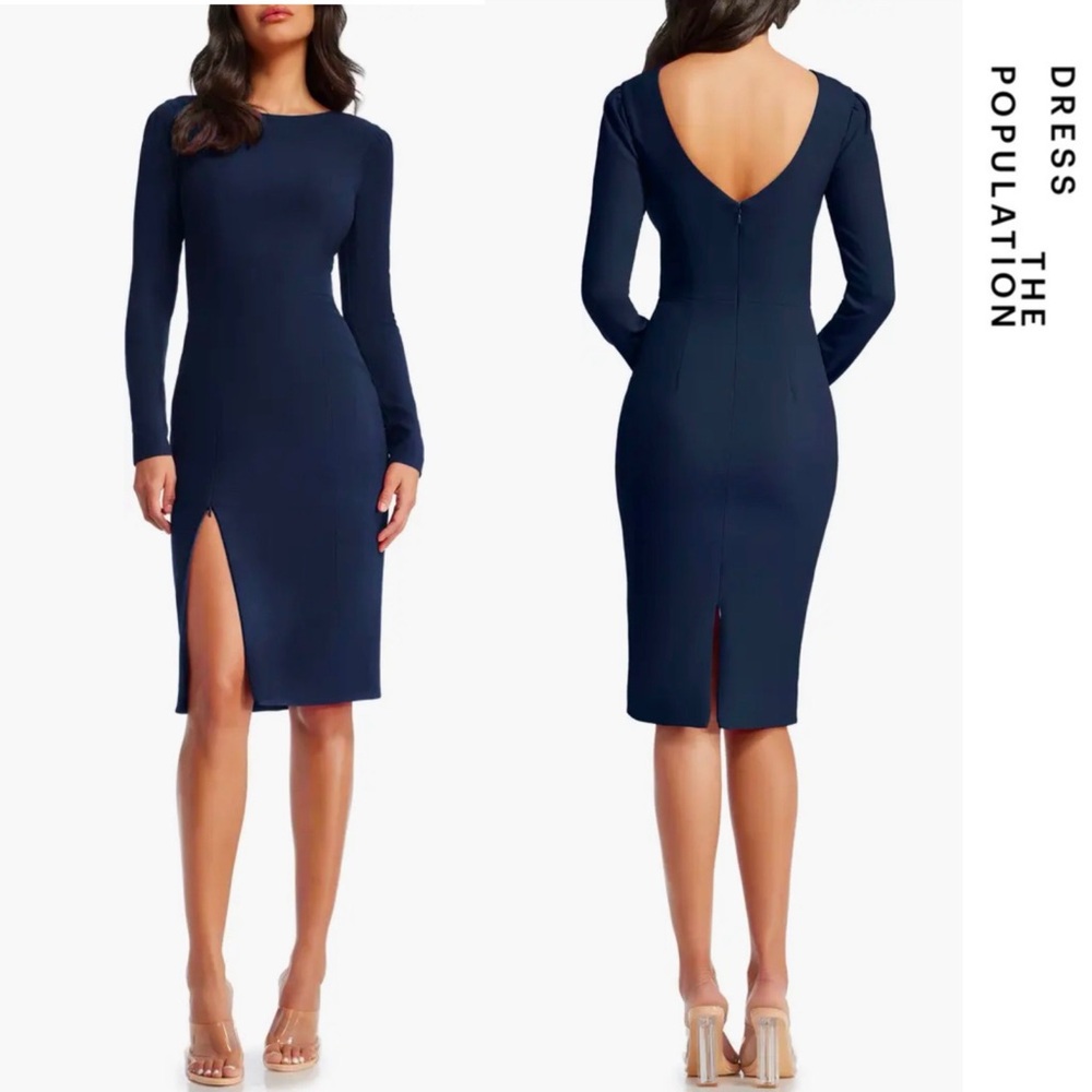 Dress the Population - Nadia Long Sleeve Scoop Back Midi Dress Size XXL